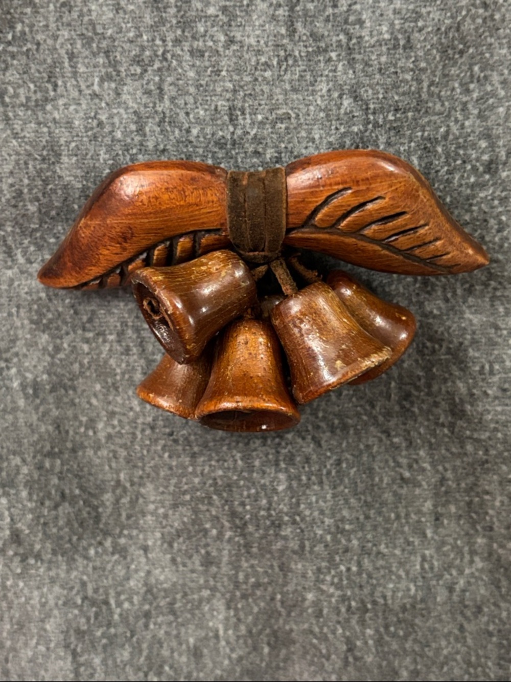 Unique Vintage Carved Wooden Bell Cluster Brooch - Picture 1 of 5
